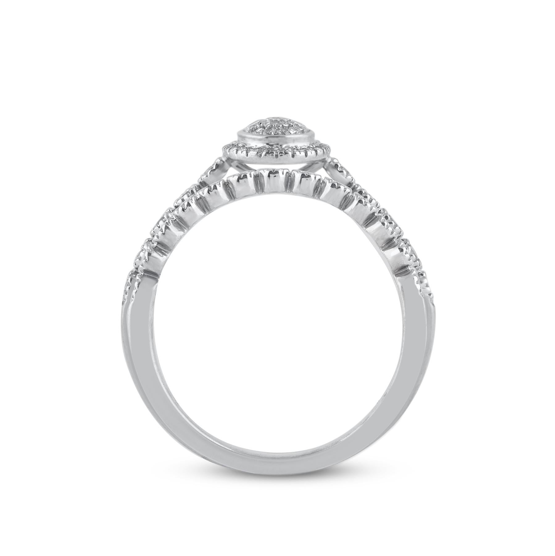 TJD 0.33 Carat Natural Round Cut Diamond 14 Karat White Gold Bridal Ring Set In New Condition For Sale In New York, NY