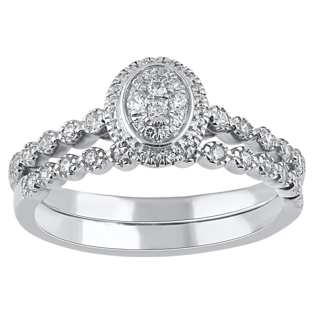 TJD 0.33 Carat Natural Round Cut Diamond 14 Karat White Gold Bridal Ring Set For Sale