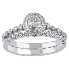 Used TJD 0.33 Carat Natural Round Cut Diamond 14 Karat White Gold Bridal Ring Set