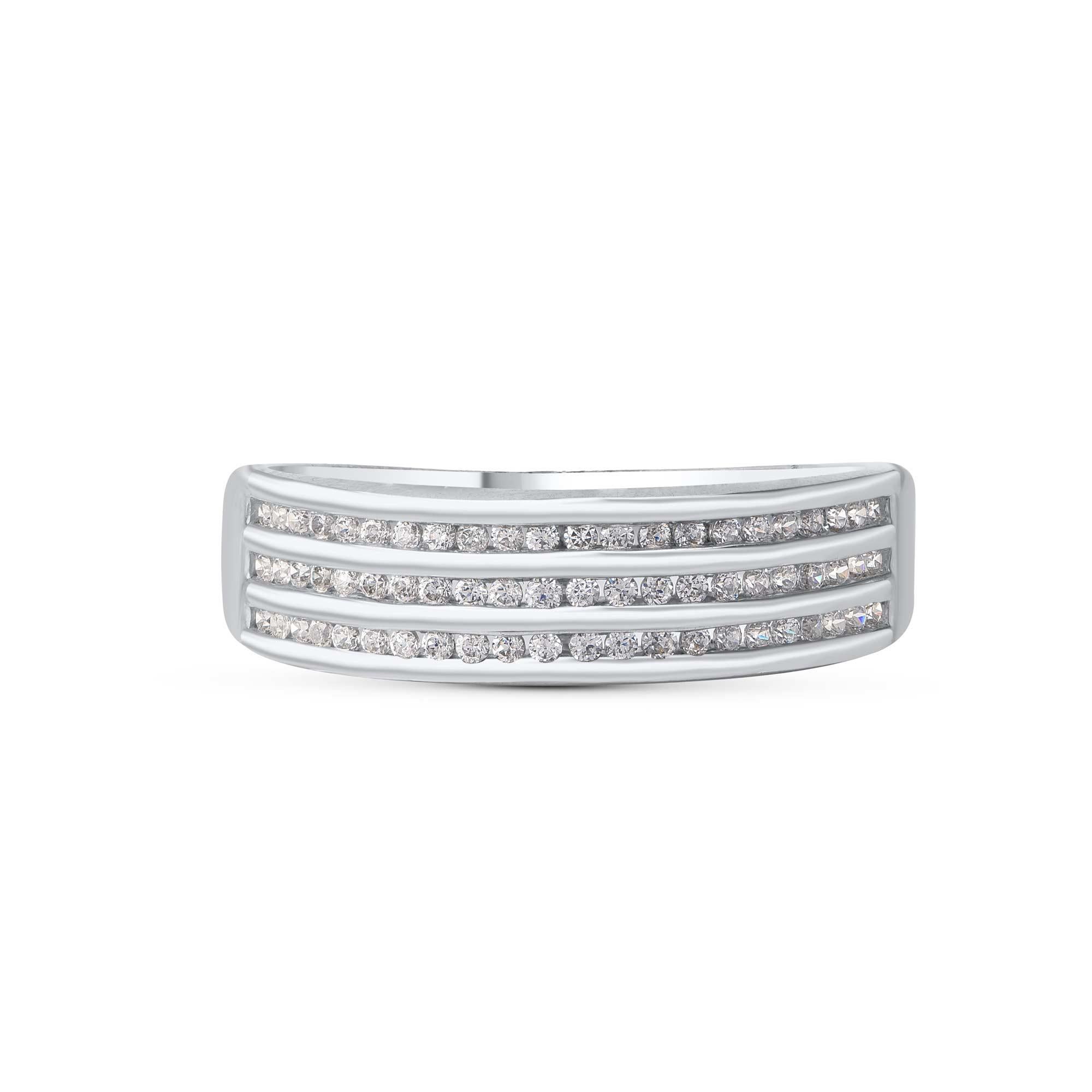 Contemporary TJD 0.33 Carat Natural Round Cut Diamond 14 Karat White Gold Wedding Band Ring For Sale