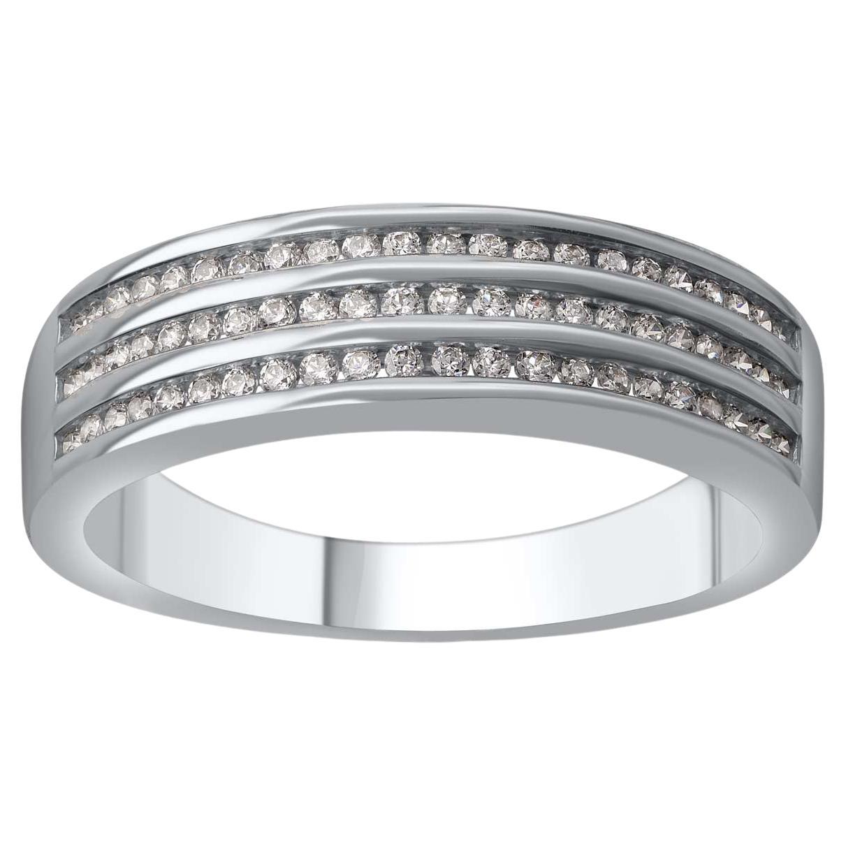 TJD 0.33 Carat Natural Round Cut Diamond 14 Karat White Gold Wedding Band Ring For Sale