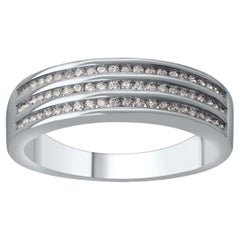 TJD 0.33 Carat Natural Round Cut Diamond 14 Karat White Gold Wedding Band Ring