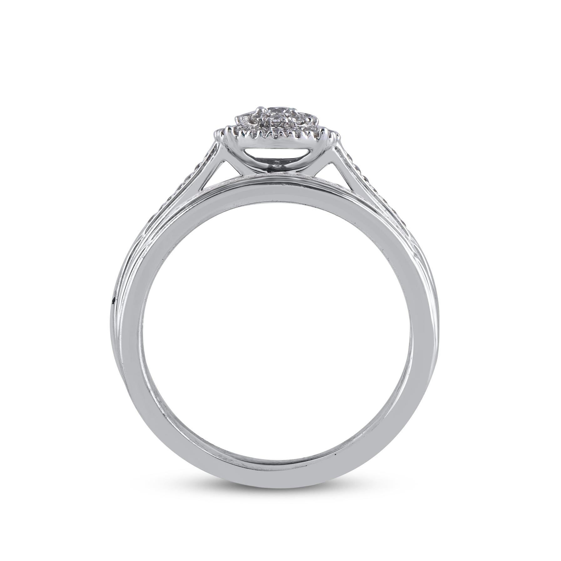 TJD 0.33 Carat Natural Round Diamond 14 Karat White Gold Cluster Bridal Ring Set In New Condition For Sale In New York, NY