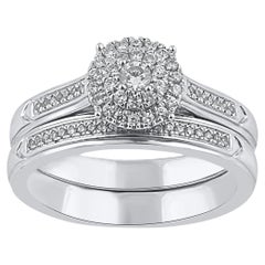 Used TJD 0.33 Carat Natural Round Diamond 14 Karat White Gold Cluster Bridal Ring Set