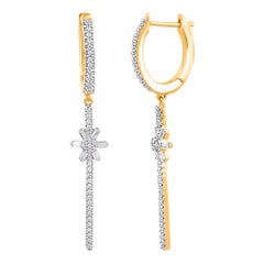 TJD Pendientes Colgantes de Oro Amarillo de 14 Kilates con Diamante Redondo Natural de 0,33 Quilates