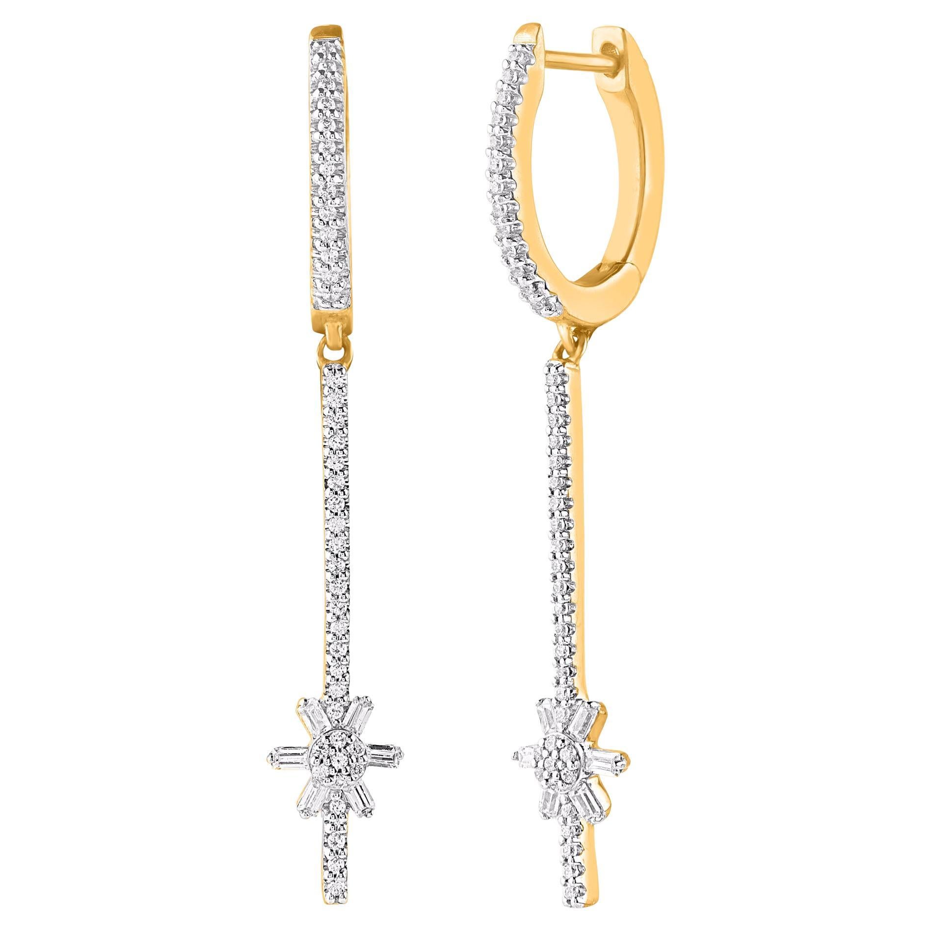 TJD 0.33 Carat Natural Round Diamond 14 Karat Yellow Gold Dangle Earrings