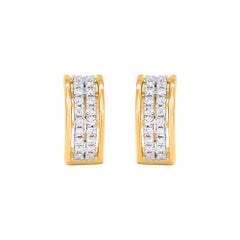 TJD 0.33 Carat Natural Round Diamond 14 Karat Yellow Gold Hoop Earrings