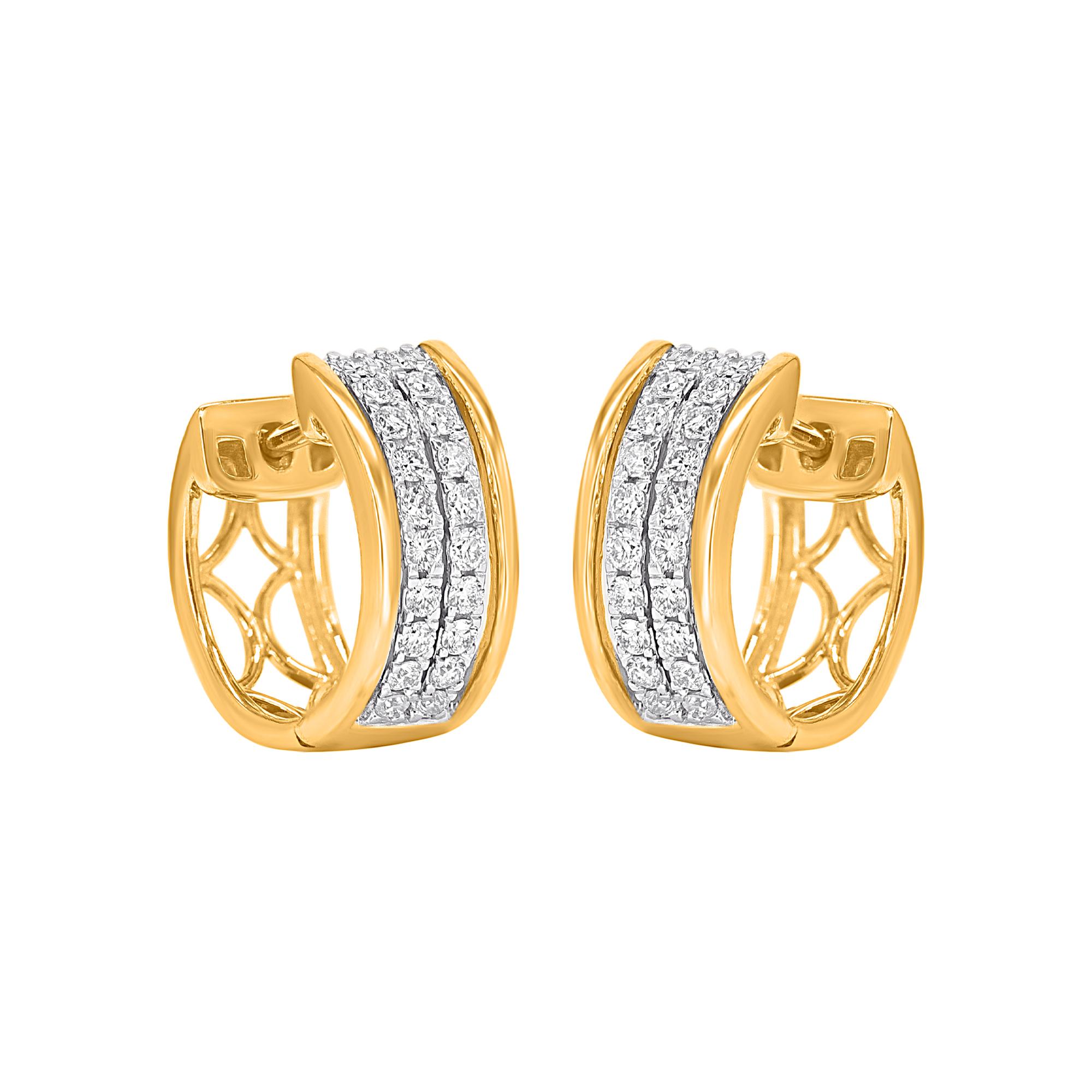 TJD 0,33 Karat natürlicher runder Diamant 14 Karat Gelbgold Creolen Ohrringe (Moderne) im Angebot