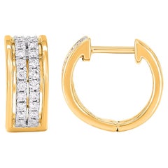 TJD 0.33 Carat Natural Round Diamond 14 Karat Yellow Gold Hoop Earrings
