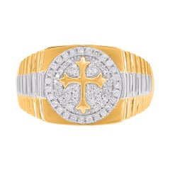 TJD 0.33 Carat Natural Round Diamond 14 Karat Yellow Gold Men's Cross Ring