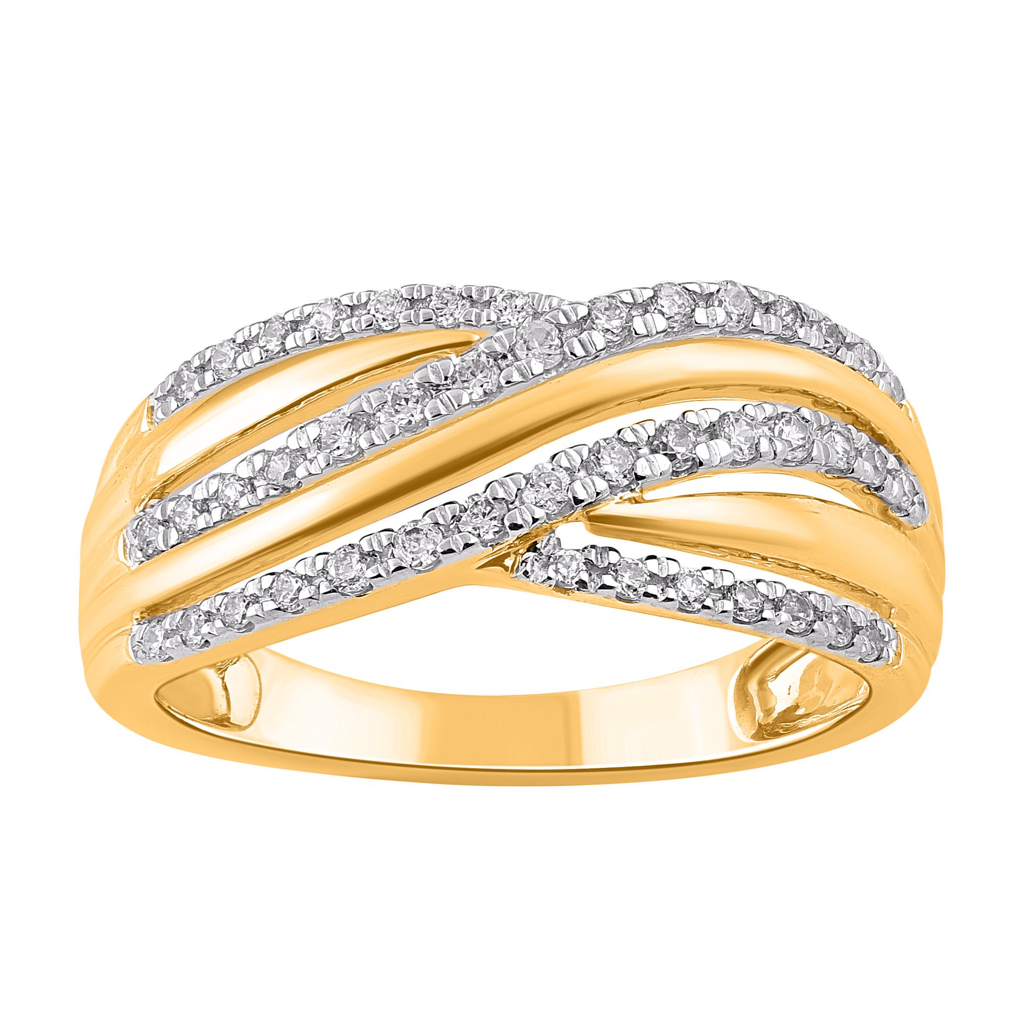 Add romantic detail to your bridal look with this diamond band.
This diamond band ring is expertly crafted in 14 Karat Yellow Gold and features 44 brilliant cut diamonds set in a prong setting. The diamonds are graded as H-I color and I2 clarity.