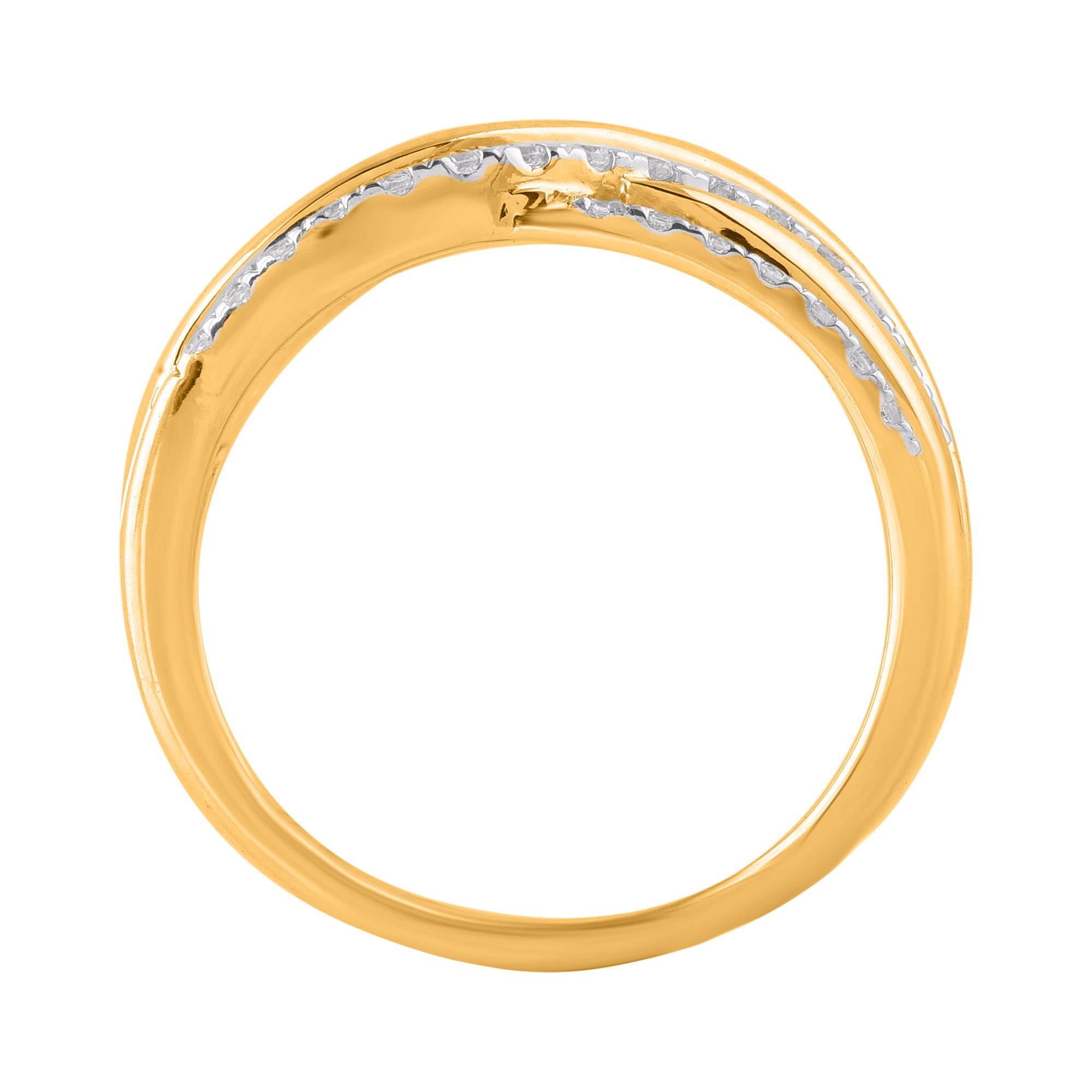 Art Deco TJD 0.33 Carat Natural Round Diamond 14 Karat Yellow Gold Wedding Band Ring For Sale