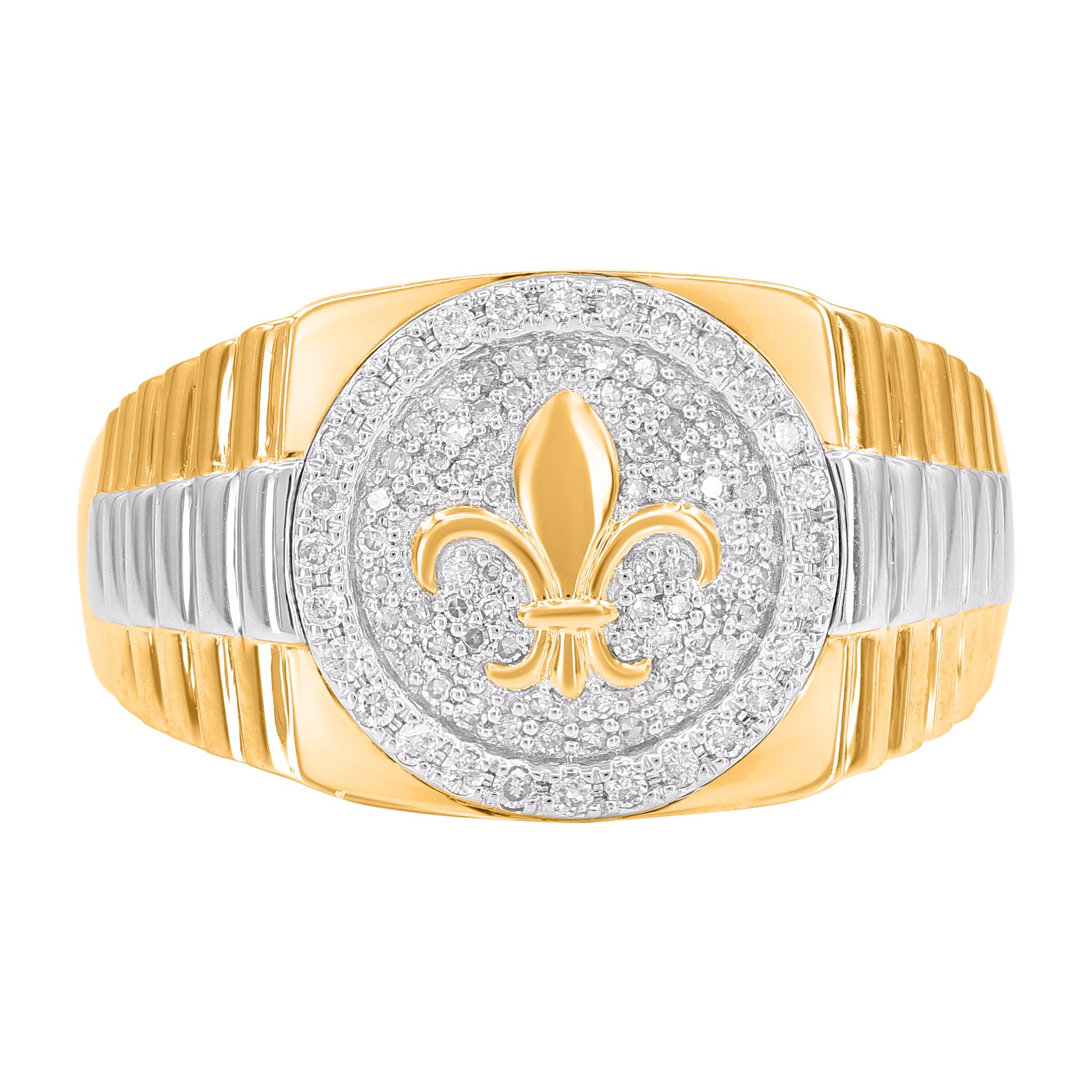 Obsequia al hombre especial de tu vida con este anillo de diamantes. Estos anillos de banda están salpicados de 93 diamantes redondos engastados en oro amarillo de 14 quilates. Los diamantes blancos son de color H-I y claridad I2.