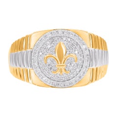 TJD 0,33 Karat natürlicher runder Diamant Gelbgold Fleur-de-Lis Herrenring