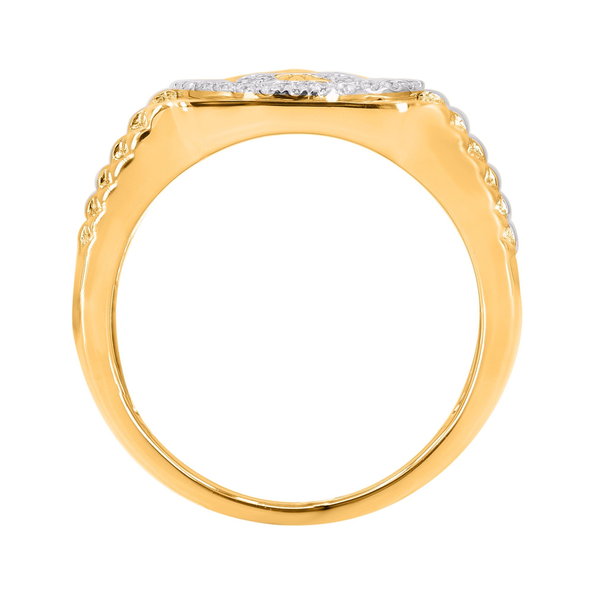 TJD Anillo para hombre Flor de Lis de oro amarillo con diamante redondo natural de 0,33 quilates Art Decó en venta