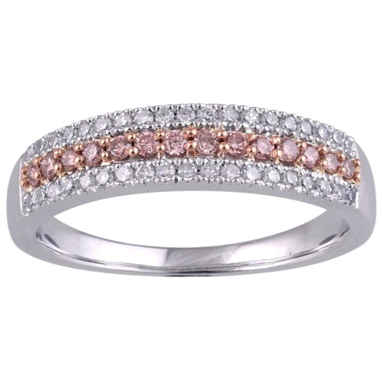 TJD 0.33 Carat Nat. Pink Rosé & White Diamond 18Kt White Gold 3-Row Wedding Band For Sale