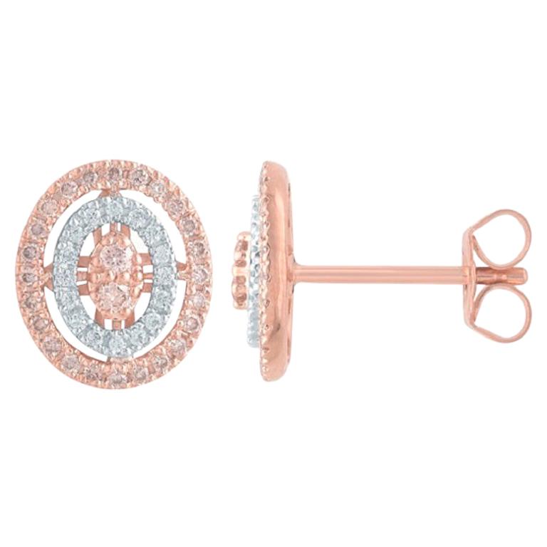 TJD 0.33 Carat Nat. Pink Rosé & White Diamond 18K Rose Gold Oval Stud Earrings For Sale