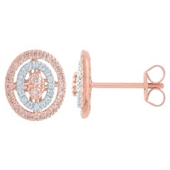 TJD 0.33 Carat Nat. Pink Rosé & White Diamond 18K Rose Gold Oval Stud Earrings