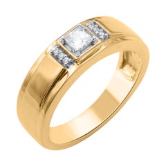 TJD 0.33 Carat Princess & Round Cut Diamond 14KT Yellow Gold Men's Band Ring