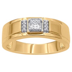 TJD 0.33 Carat Princess 
Round Cut Diamond 14KT Yellow Gold Men
s Band Ring