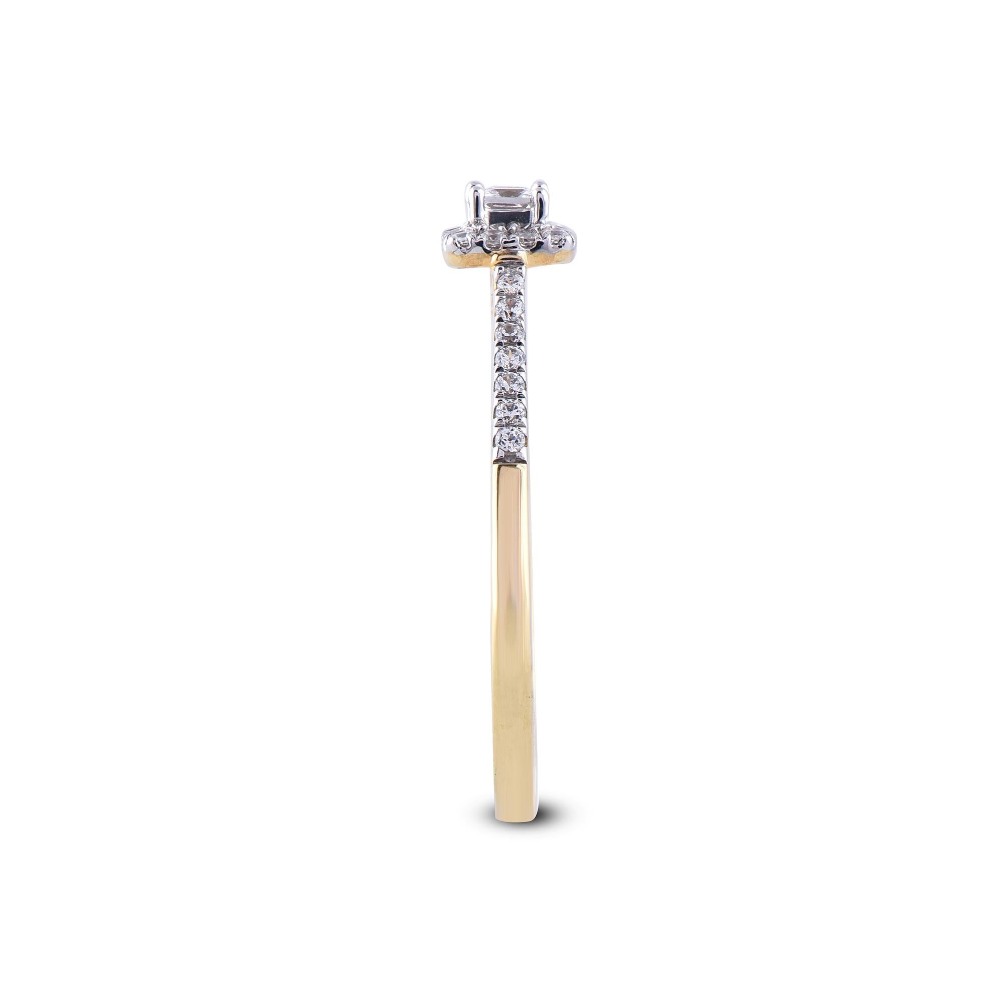 Princess Cut TJD 0.33 Carat Princess/ Round Diamond 14 Karat Yellow Gold Engagement Ring For Sale
