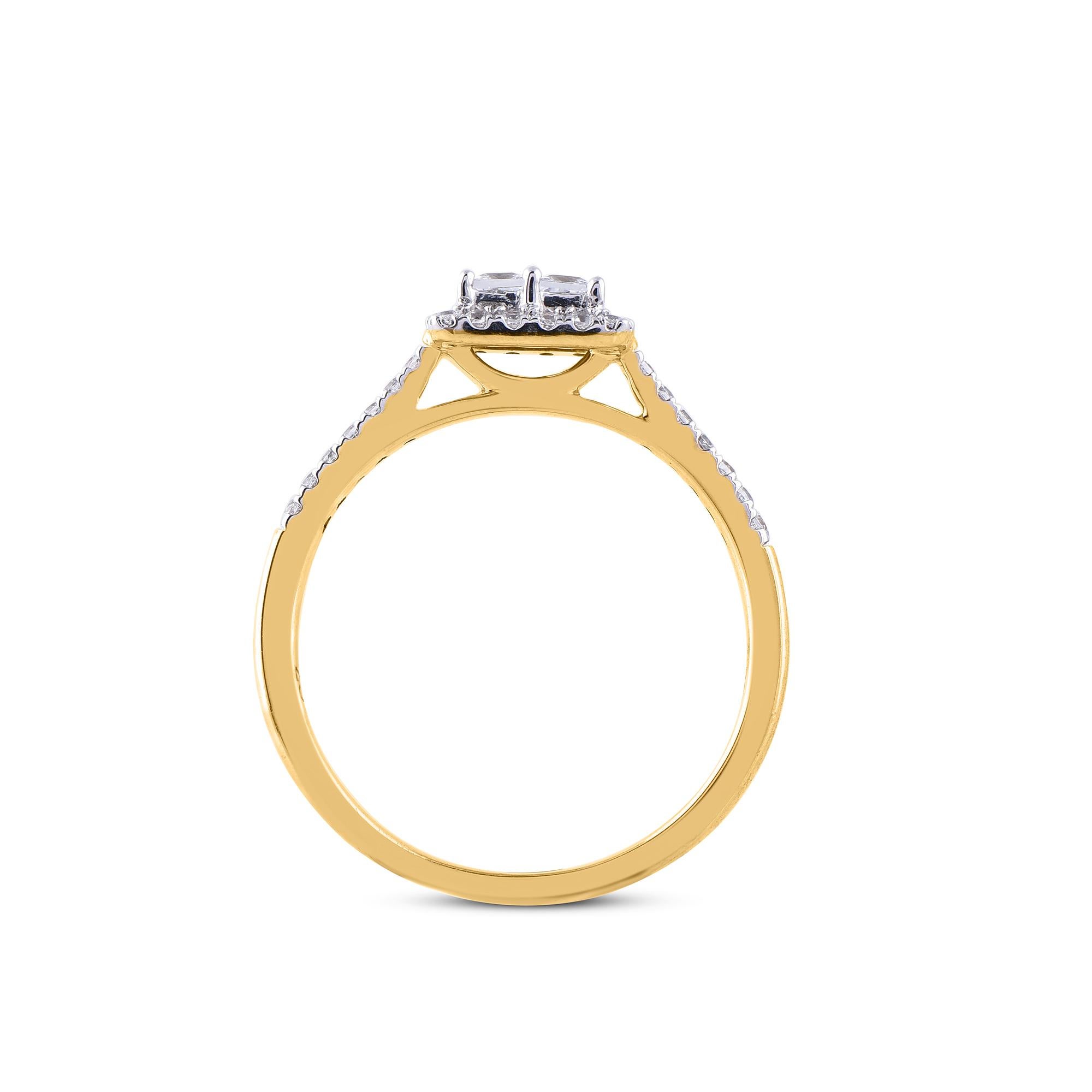 TJD 0.33 Carat Princess/ Round Diamond 14 Karat Yellow Gold Engagement Ring In New Condition For Sale In New York, NY