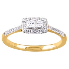 TJD 0.33 Carat Princess/ Round Diamond 14 Karat Yellow Gold Engagement Ring