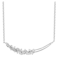 TJD 0.33 Carat Round and Baguette Diamond 14 Karat White Gold Bar Curve Necklace