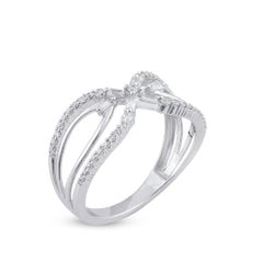 TJD 0.33 Carat Round and Baguette Diamond 14 Karat White Gold Cross Over Ring