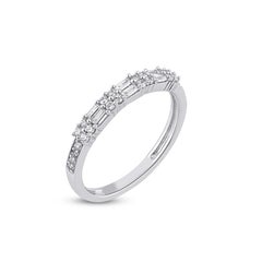 TJD 0,33 Karat runder und Baguette-Diamant 14 Karat Weißgold Verlobungsring