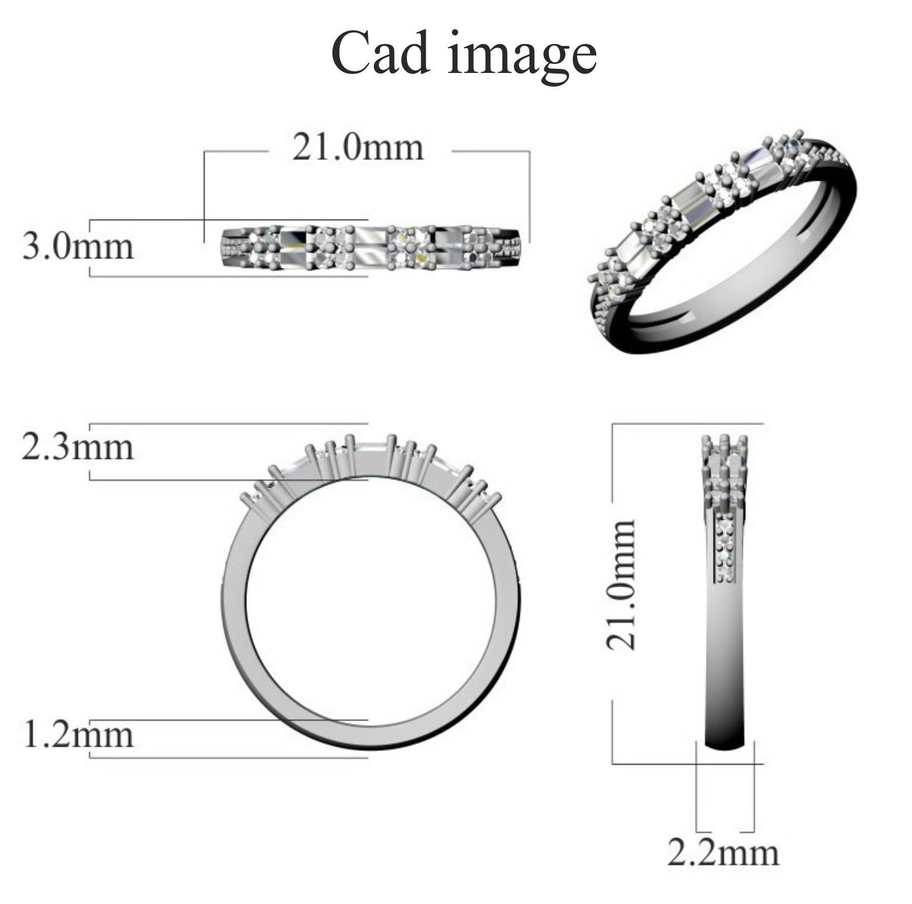 Fascia di fidanzamento in oro bianco 14 carati con diamante tondo e baguette TJD da 0,33 carati in vendita 2
