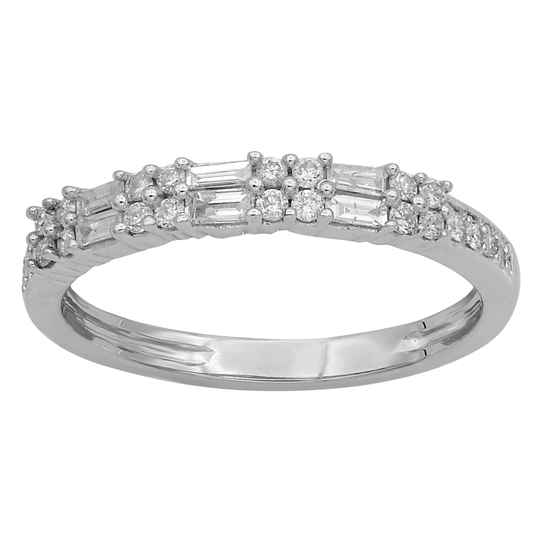 TJD 0.33 Carat Round and Baguette Diamond 14 Karat White Gold Engagement Band