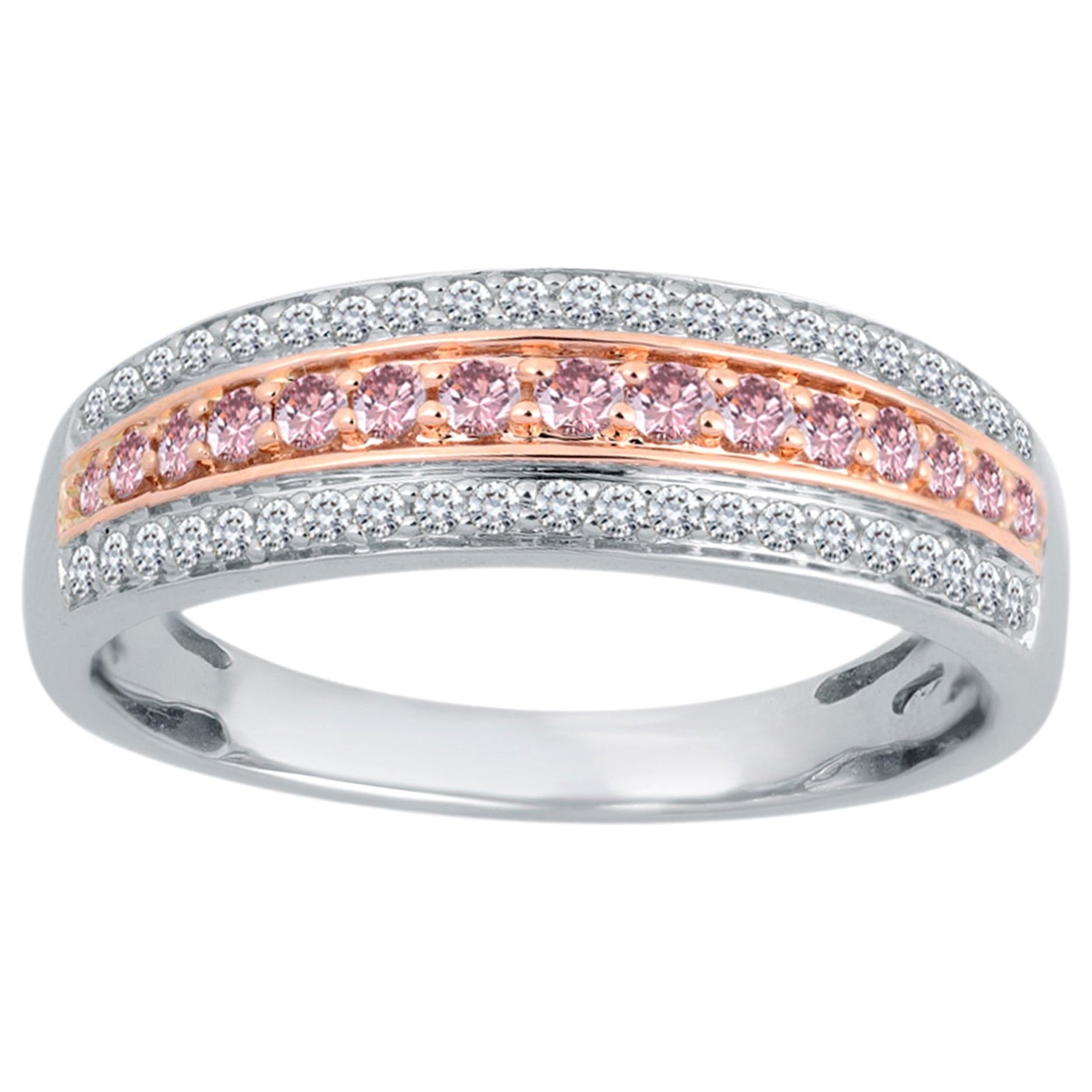 TJD 0.33 Carat Nat Pink Rosé & White Diamond 14 Kt Two-Tone Gold Wedding Band