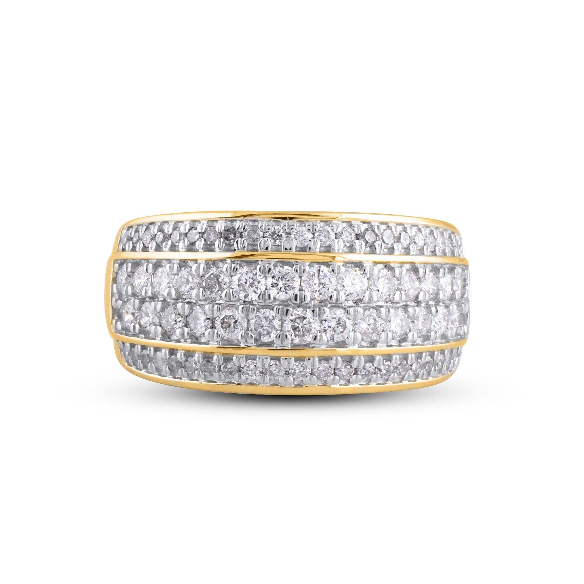 Contemporary TJD 0.33 Carat Round Cut Diamond 14 Karat Yellow Gold Multi row Engagement Band For Sale