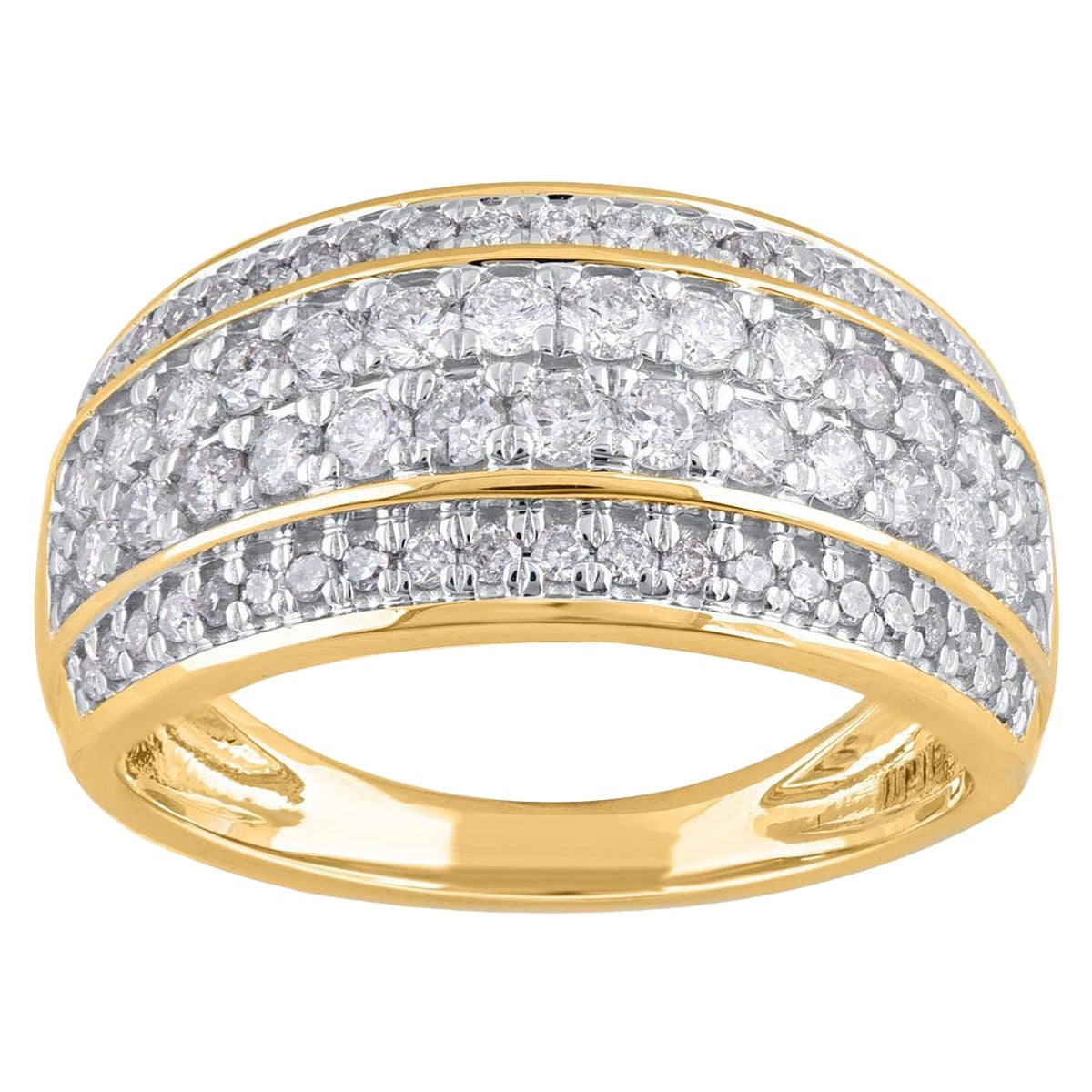 TJD 0.33 Carat Round Cut Diamond 14 Karat Yellow Gold Multi row Engagement Band