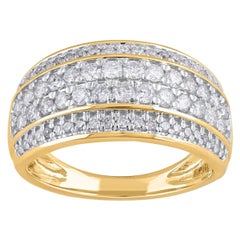 TJD 0.33 Carat Round Cut Diamond 14 Karat Yellow Gold Multi row Engagement Band