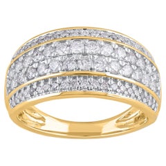 Bague de fiançailles à plusieurs rangées en or jaune 14 carats avec diamants taille ronde de 0,33 carat TJD
