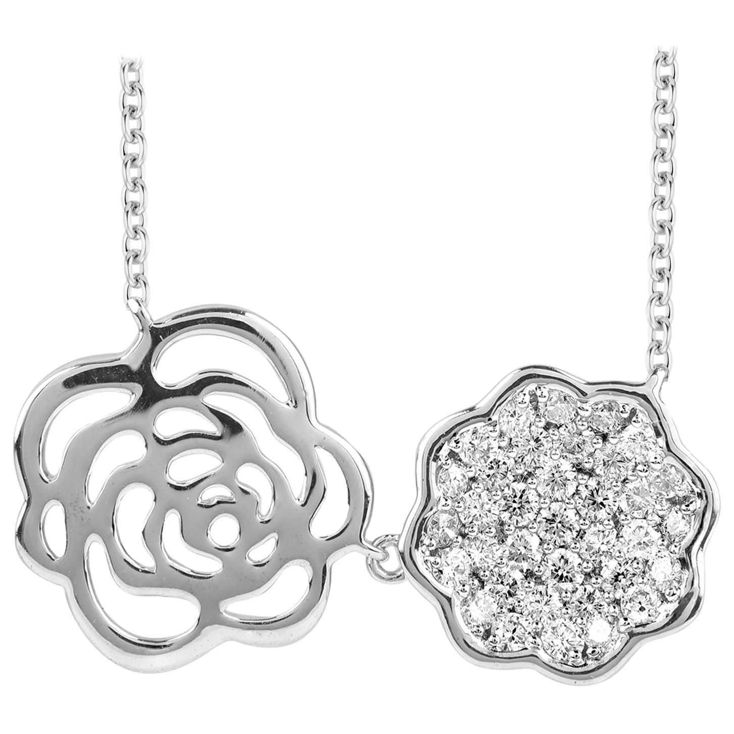 TJD 0.33 Carat Round Diamond 14Kt White Gold Two Floral Designer Fashion Pendant For Sale