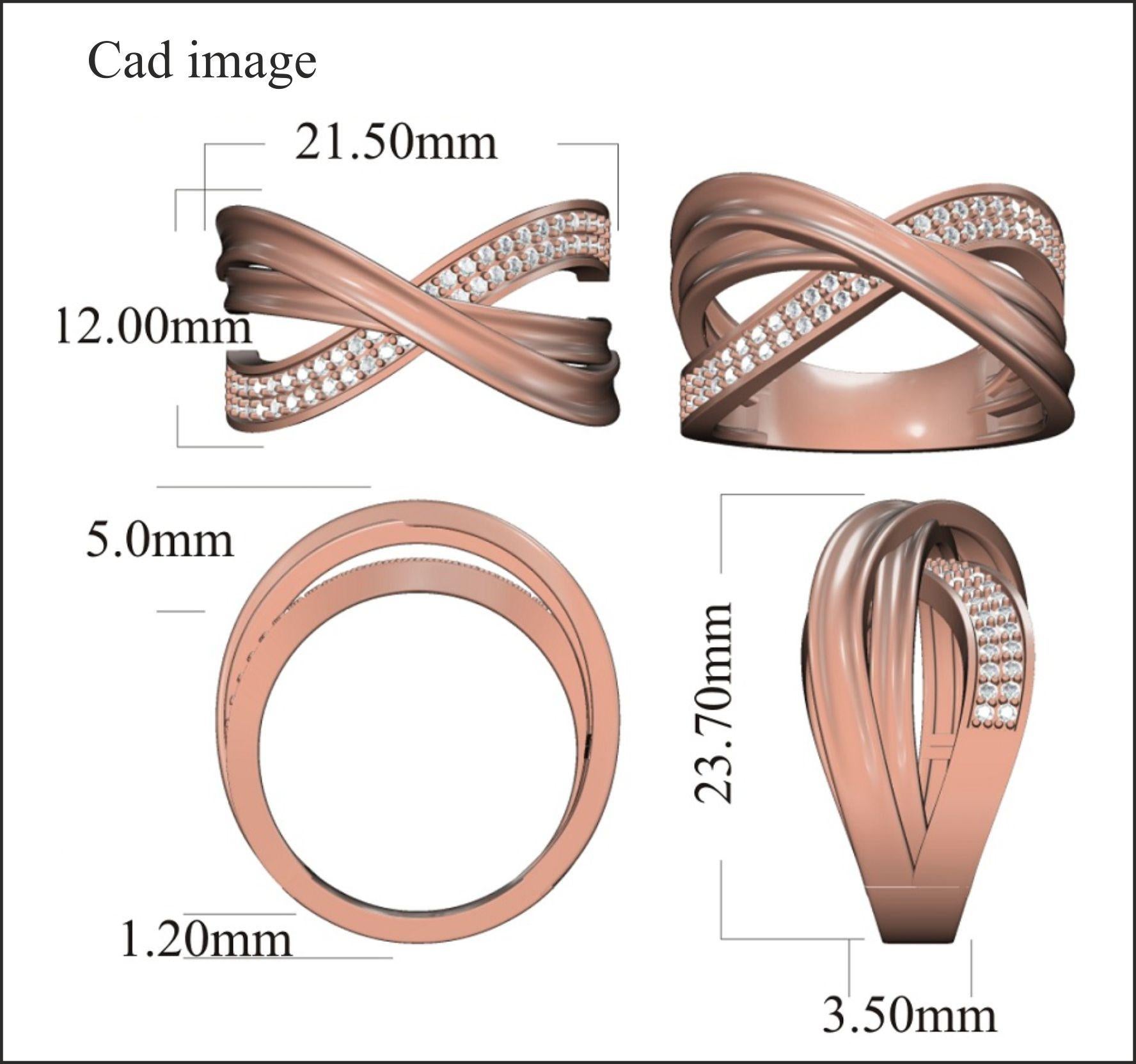 Véritablement exquise, cette alliance de diamants croisés ne manquera pas d'être admirée pour la beauté et l'élégance classiques inhérentes à son design. Le poids total des diamants est de 0,33 carat, avec 50 diamants ronds en serti pave. Nous