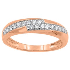 TJD Diamante redondo de 0,33 quilates Oro rosa de 14 quilates Alianza de boda Bypass de diseño