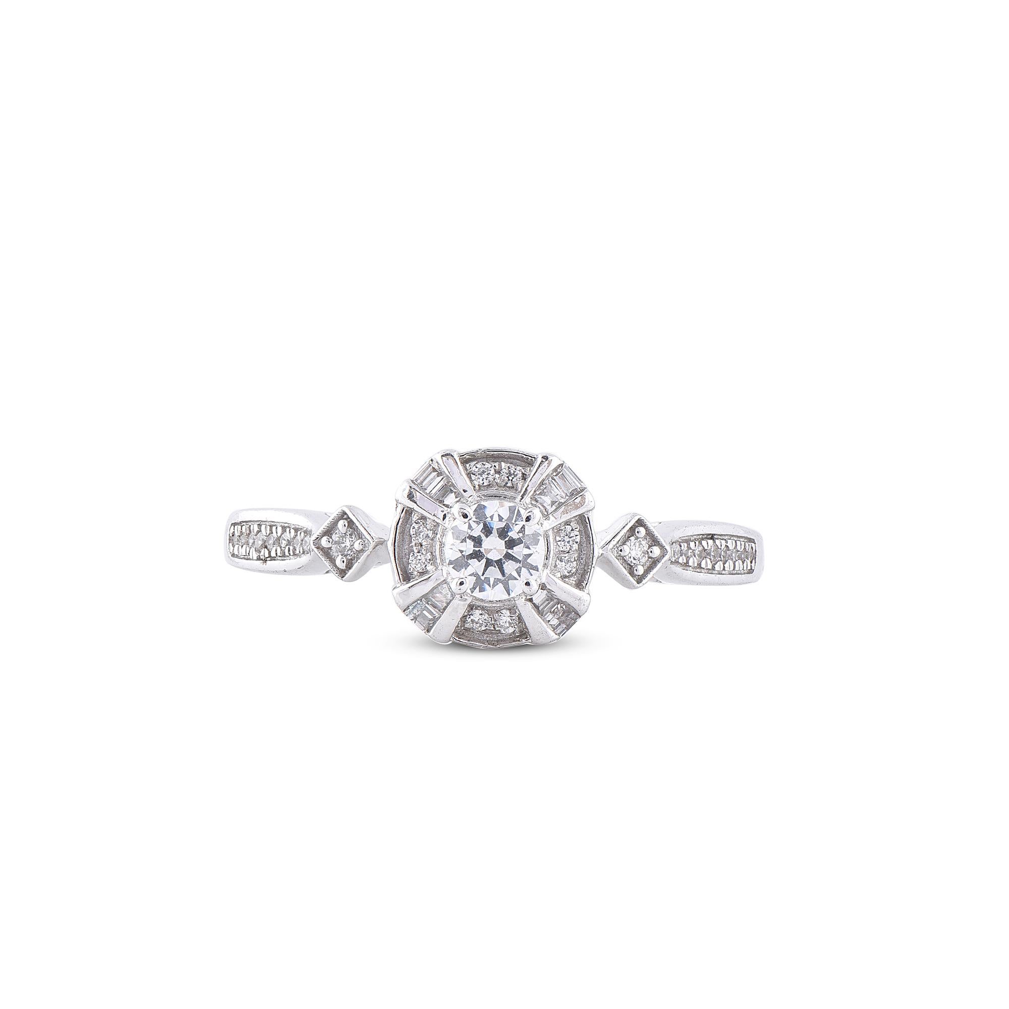 Round Cut TJD 0.33 Carat Round Diamond 14 Karat White Gold Designer Shank Engagement Ring For Sale