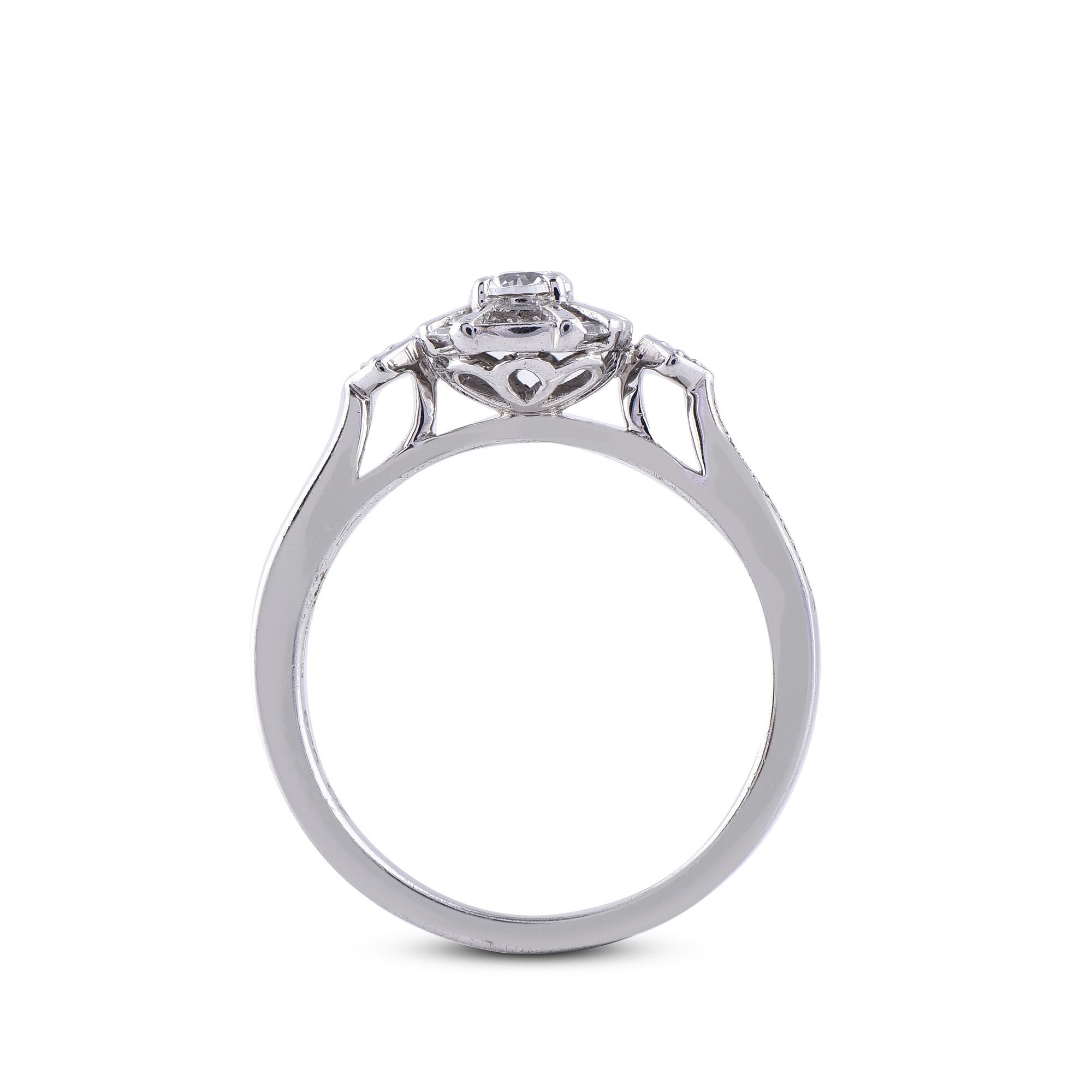 Women's TJD 0.33 Carat Round Diamond 14 Karat White Gold Designer Shank Engagement Ring For Sale