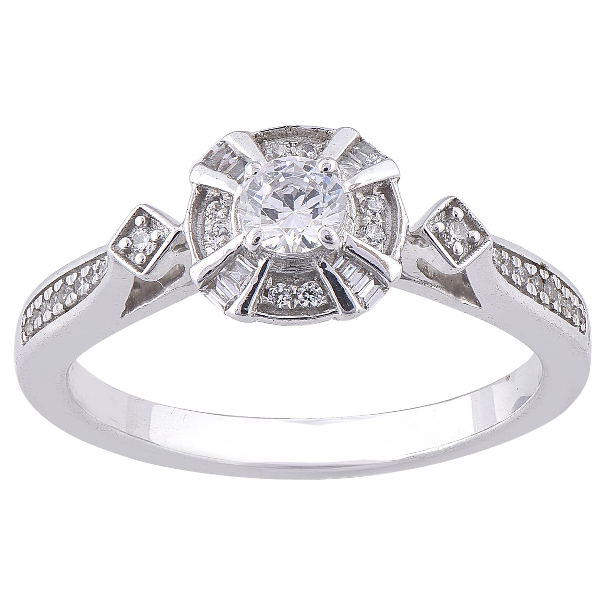 TJD 0.33 Carat Round Diamond 14 Karat White Gold Designer Shank Engagement Ring