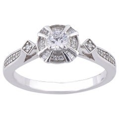 TJD Bague de fiançailles à tige de créateur en or blanc 14 carats avec diamants ronds de 0,33 carat