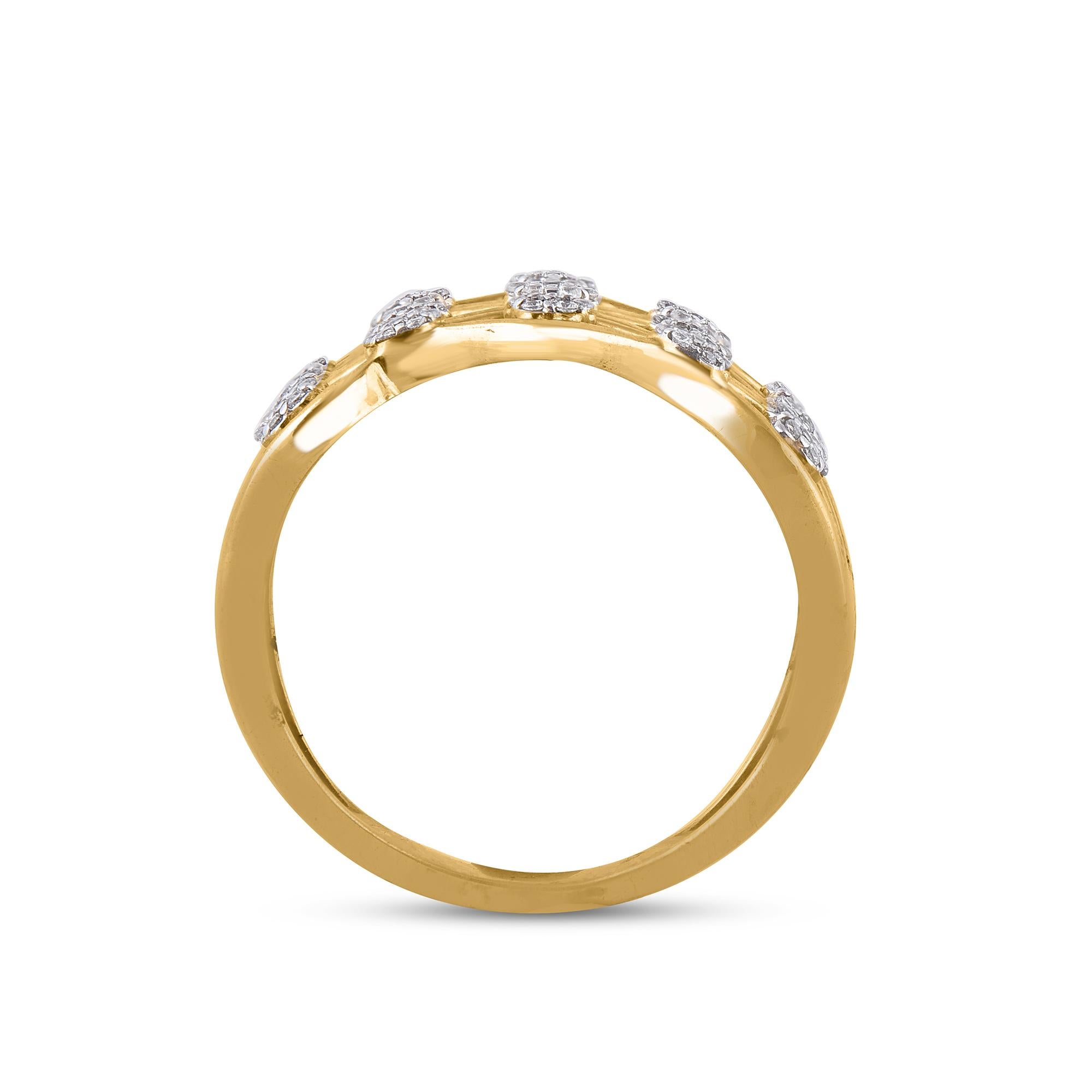 TJD 0.33 Carat Round Diamond 14 Karat Yellow Gold Cluster Wave Wide Wedding Band In New Condition For Sale In New York, NY