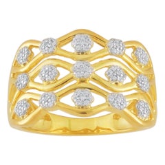 TJD 0.33 Carat Round Diamond 14 Karat Yellow Gold Cluster Wave Wide Wedding Band