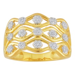 TJD 0.33 Carat Round Diamond 14 Karat Yellow Gold Cluster Wave Wide Wedding Band
