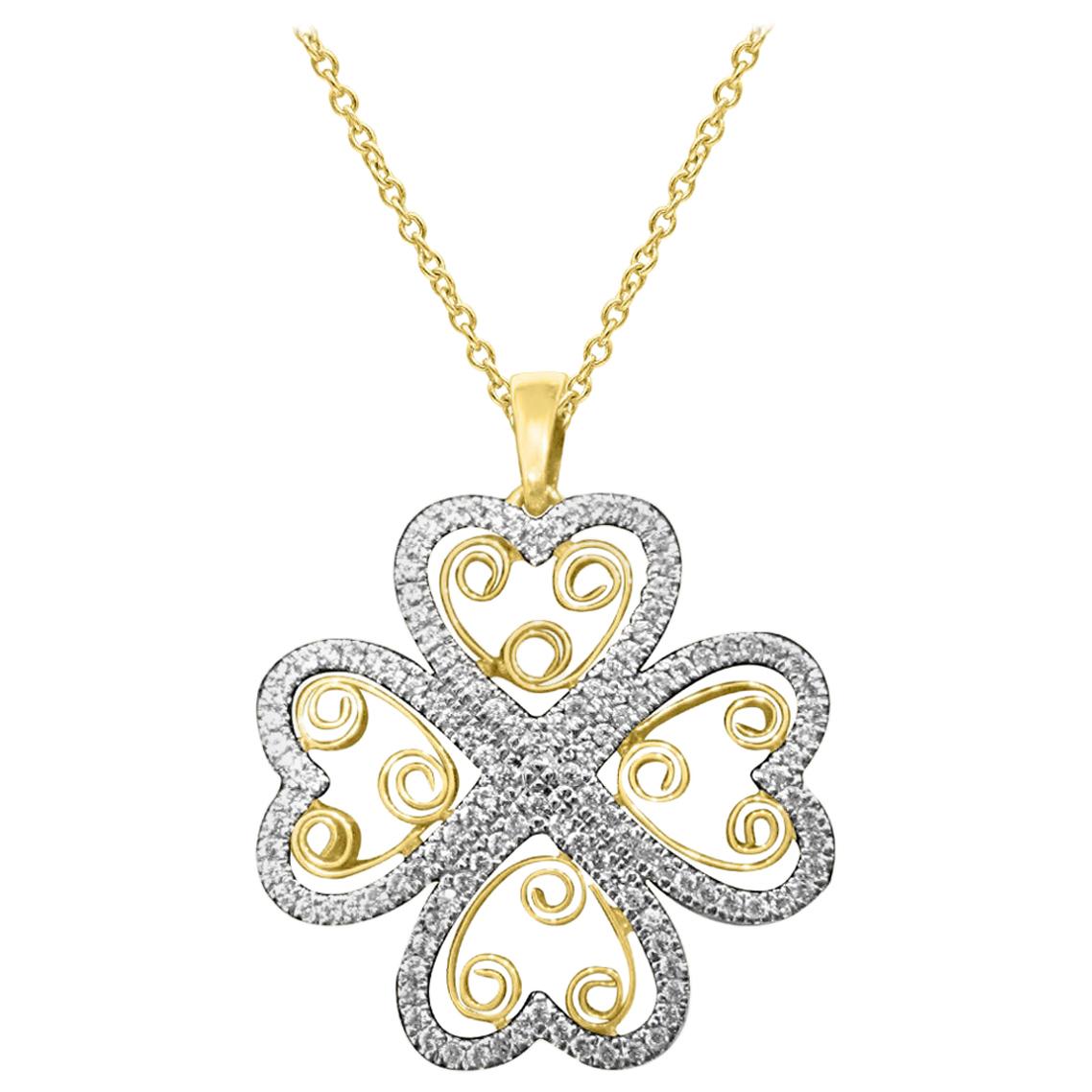 TJD 0.33 Carat Round Diamond 14 Karat Yellow Gold Floral Design Diamond Pendant