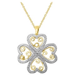 TJD 0.33 Carat Round Diamond 14 Karat Yellow Gold Floral Design Diamond Pendant
