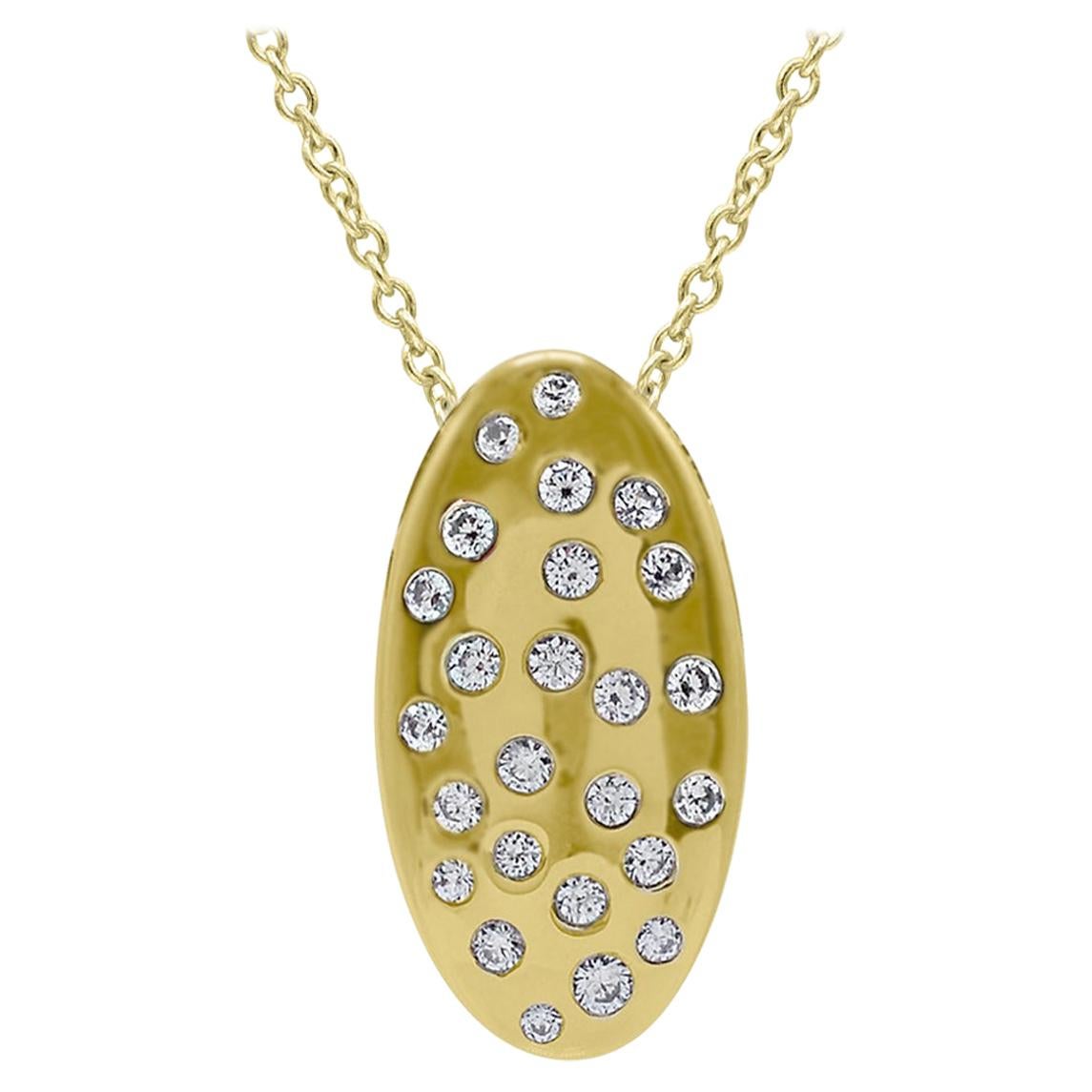 TJD 0.33 Carat Round Diamond 14 Karat Yellow Gold Oval Shaped Fashion Pendant